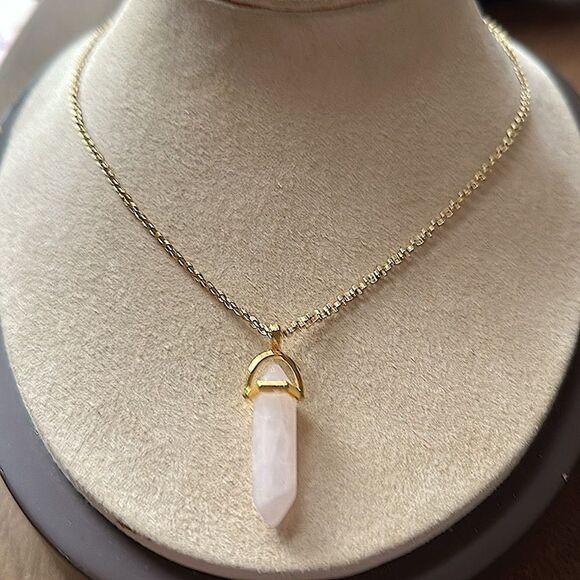 Rose Quartz Crystal Point Necklace - Picture 1 of 7